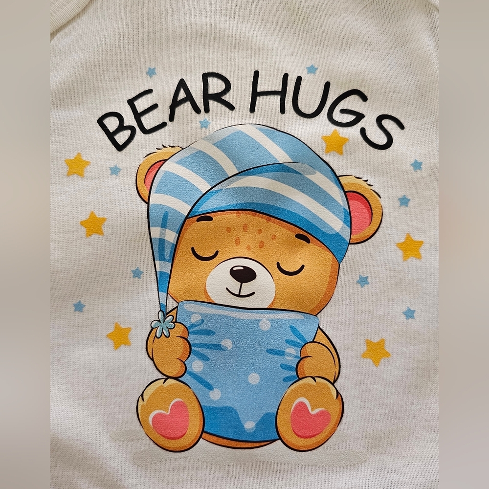 Gerber 0-3mos Baby Bear Graphic Onesie: "Bear Hugs" Short Sleeve Bodysuit